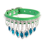 Dog Collar Mountain and water PU Princess Style Green XS# 1.3cm wide * 25cm total length, neck circumference 17cm-22cm