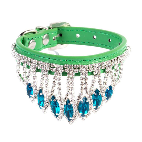 Dog Collar Mountain and water PU Princess Style Green XS# 1.3cm wide * 25cm total length, neck circumference 17cm-22cm