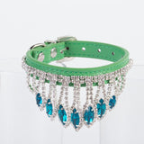Dog Collar Mountain and water PU Princess Style Green XS# 1.3cm wide * 25cm total length, neck circumference 17cm-22cm