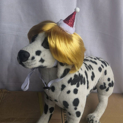 Pet Dog Cat Wig Hat Christmas Yellow Wool