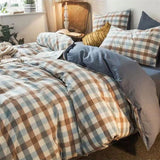 Duoxiao Quilt Cover 1.5x2.1m Twill Pink Grid Pink grid Pillowcase Pair