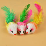 Cat Toy Plush Mouse Colorful Feathers Pet Beibei Color feather mouse (4.5*2.5 Total Length 10cm) In Australia - Darrahopens