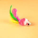 Cat Toy Plush Mouse Colorful Feathers Pet Beibei Color feather mouse (4.5*2.5 Total Length 10cm)