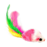 Cat Toy Plush Mouse Colorful Feathers Pet Beibei Rabbit skin mouse (4.5*2.5 length 10cm)