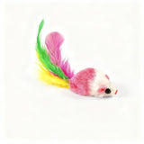 Cat Toy Plush Mouse Colorful Feathers Pet Beibei Rabbit skin mouse (4.5*2.5 length 10cm)