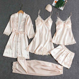 Women Five Piece Sleepwear Set Polyester V Neck Champagne L In Australia - Darrahopens