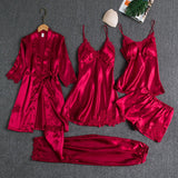 Women Five Piece Sleepwear Set Polyester V Neck Burgundy XXL In Australia - Darrahopens