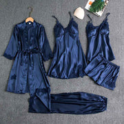 Women Five Piece Sleepwear Set Polyester V Neck Navy L In Australia - Darrahopens