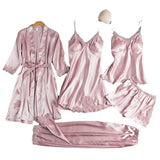 Women Five Piece Sleepwear Set Polyester V Neck Grey M