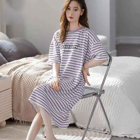 Women Summer Sleepwear Polyester Loose Dress Blue XL In Australia - Darrahopens