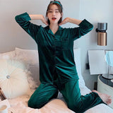 Women Winter Velvet Sleepwear Set Long Sleeve Pure White Female L