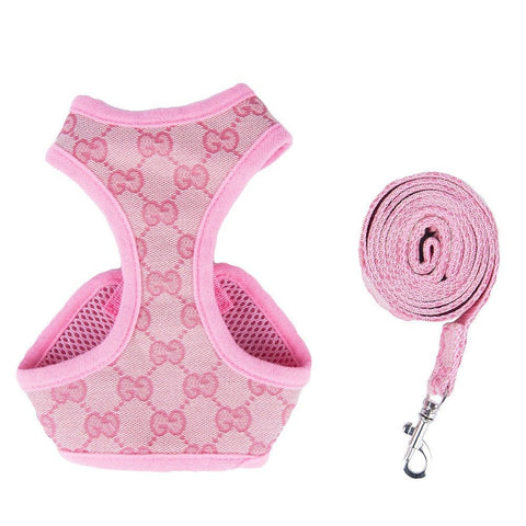 Happy Dog Harness Vest Adjustable Leash Set Polyester Pink M:0.1kg In Australia - Darrahopens