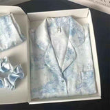 Women Long Sleeve Sleepwear Set Polyester Home Double long blue# twill sand painting M In Australia - Darrahopens