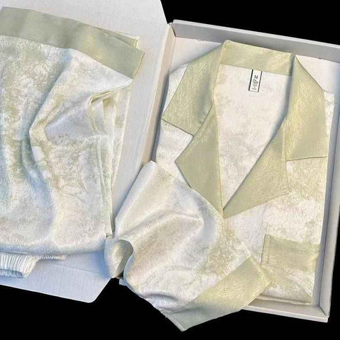 Women Long Sleeve Sleepwear Set Polyester Home Double-length green# twill sand painting XL In Australia - Darrahopens