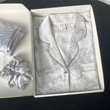 Women Long Sleeve Sleepwear Set Polyester Home Double-length gray# twill sand painting XXL
