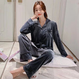 Women Winter Velvet Sleepwear Set Long Sleeve 096# Gray Women's 4XL