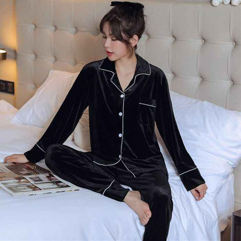 Women Winter Velvet Sleepwear Set Long Sleeve 096# Black Female M In Australia - Darrahopens