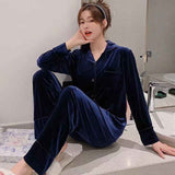 Women Winter Velvet Sleepwear Set Long Sleeve 096# cameo Brown Female XL In Australia - Darrahopens