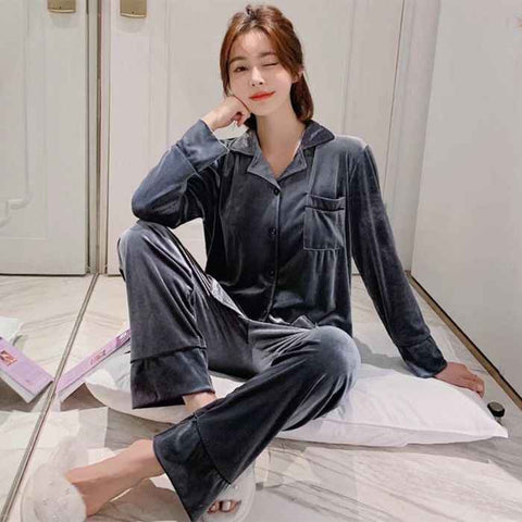 Women Winter Velvet Sleepwear Set Long Sleeve 096# Gray Female 3xl In Australia - Darrahopens