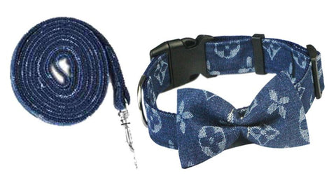 Hapi Dog Collar with Bow and Leash for Small Dogs Cowboy collar + bow + traction rope S (neck circumference 22~32cm) In Australia - Darrahopens