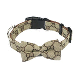 Hapi Dog Collar with Bow and Leash for Small Dogs Khaki collar + bow M (neck circumference 30~42cm) In Australia - Darrahopens