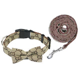 Hapi Dog Collar with Bow and Leash for Small Dogs Khaki collar + bow + traction rope L (neck circumference 36~52cm)