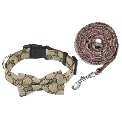 Hapi Dog Collar with Bow and Leash for Small Dogs Khaki collar + bow + traction rope L (neck circumference 36~52cm)
