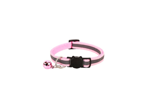 Cat Collar Pei Pet Reflective Safety Buckle Polyester Pink Width 1.0CM size 19-32 can be adjusted