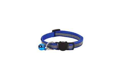 Cat Collar Pei Pet Reflective Safety Buckle Polyester Blue Width 1.0CM size 19-32 can be adjusted