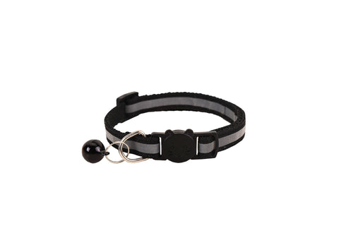 Cat Collar Pei Pet Reflective Safety Buckle Polyester Black Width 1.0CM size 19-32 can be adjusted
