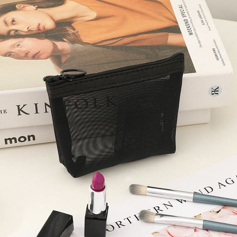 Portable Makeup Bag Large Capacity Travel Cosmetic Pure Black Mini small size In Australia - Darrahopens