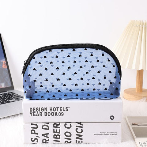 Portable Makeup Bag Large Capacity Travel Cosmetic blue semicircle