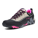 Lefectic Hiking Shoes Genuine Leather Waterproof. Black rose red 37
