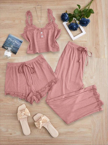 Subtle Lace Women Pajamas Set Sleepwear Pink In Australia - Darrahopens