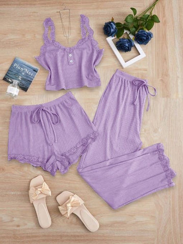 Subtle Lace Women Pajamas Set Sleepwear Light Purple XL In Australia - Darrahopens