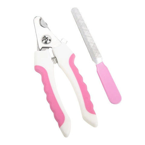 Stainless Steel Pet Nail Clippers for Dogs and Cats Large opp bag Pink and White