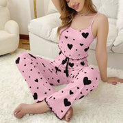 Women Polyester Pajamas Set Sleeveless Printed Sleepwear Pink and Black M In Australia - Darrahopens