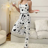 Women Polyester Pajamas Set Sleeveless Printed Sleepwear White and Black M In Australia - Darrahopens
