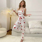 Women Polyester Pajamas Set Sleeveless Printed Sleepwear Pink and Black L In Australia - Darrahopens