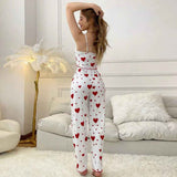 Women Polyester Pajamas Set Sleeveless Printed Sleepwear White and Black XL In Australia - Darrahopens