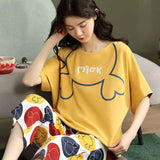 Women Cartoon Pajama Set Summer Thin Polyester S short-sleeved shorts green sleeping cat XXL In Australia - Darrahopens