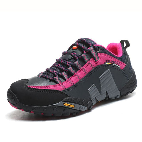 Lefectic Hiking Shoes Genuine Leather Waterproof. Dark blue red 40