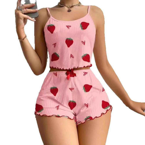 Women Sleepwear Set Summer Spandex Print Pink In Australia - Darrahopens