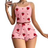 Women Sleepwear Set Summer Spandex Print Pink
