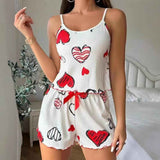 Women Sleepwear Set Summer Spandex Print Pink L