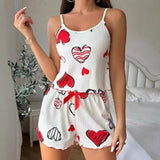 Women Sleepwear Set Summer Spandex Print Pink XXL