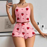 Women Sleepwear Set Summer Spandex Print Cherry on white background XXXL In Australia - Darrahopens
