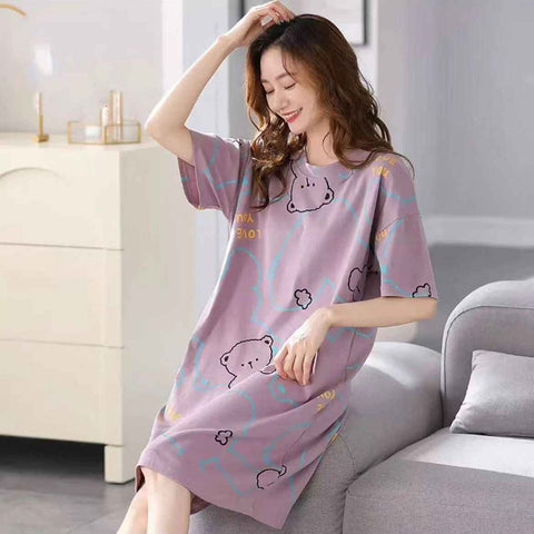 Women Summer Sleepwear Polyester Loose Dress Purple XXL In Australia - Darrahopens