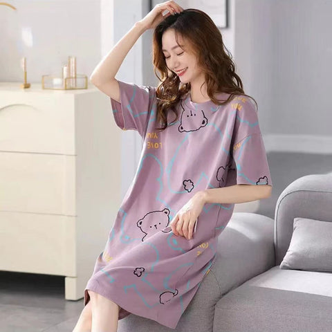 Women Summer Sleepwear Polyester Loose Dress Purple 5xl In Australia - Darrahopens