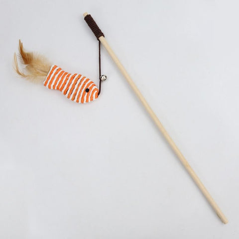 Wooden Cat Teaser Stick Water Drop Pet Feather Mouse Wooden Pole Feather Small Fish As shown in the figure